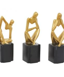 GRAYSON LANE Set of 3 4 In. x 13 In. Abstract Sculpture Gold Porcelain