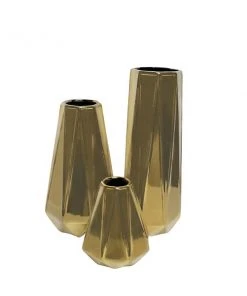 GRAYSON LANE Set of 3 7 In., 11 In., 15 In. Glam Vase Gold Stoneware