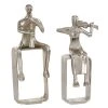 GRAYSON LANE Set of 2 12.5 In., 14.5 In. Silver Modern Musician Sculpture