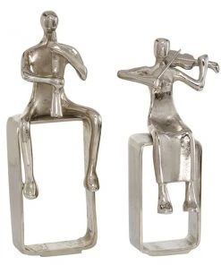 GRAYSON LANE Set of 2 12.5 In., 14.5 In. Silver Modern Musician Sculpture