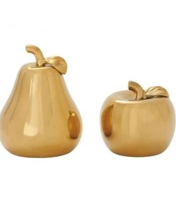 GRAYSON LANE Set of 2 7 In., 9 In. Glam Fruit Sculpture Gold Dolomite