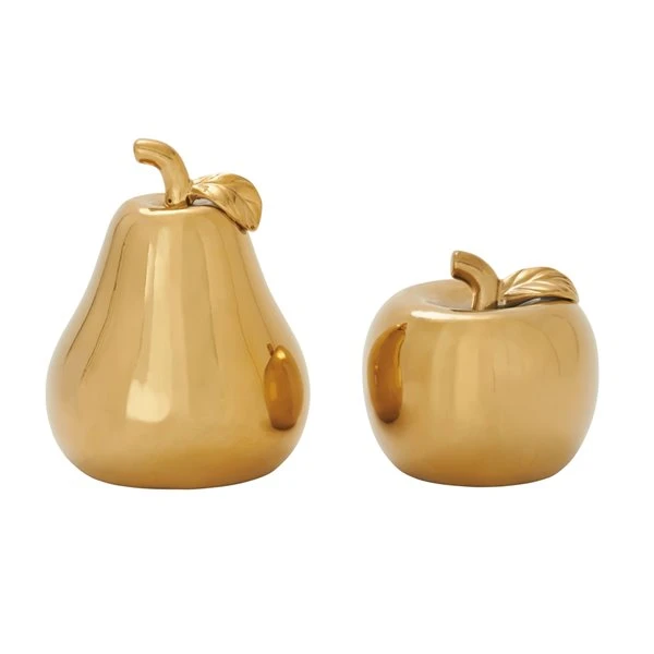 GRAYSON LANE Set of 2 7 In., 9 In. Glam Fruit Sculpture Gold Dolomite 1 GRAYSON LANE Set of 2 7 In., 9 In. Glam Fruit Sculpture Gold Dolomite