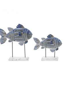 GRAYSON LANE Set of 2 10 In., 14 In. Blue Coastal Fish Sculpture Metal