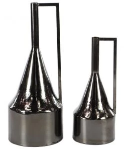 GRAYSON LANE Set of 2 17 In., 22 In. Glam Vase Black Metal