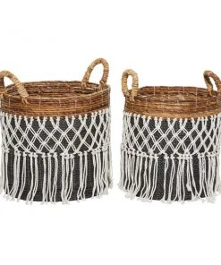 GRAYSON LANE Set of 2 19 In., 18 In. Bohemian Storage Basket Black Banana