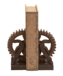 GRAYSON LANE Set of 2 7 In. x 5 In. Brown Industrial Gear Bookends Polyst