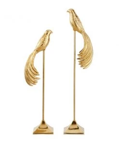 GRAYSON LANE Set of 2 32 In., 27 In. Gold Eclectic Bird Sculpture Aluminu