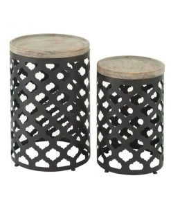 GRAYSON LANE Set of 2 22 In., 25 In. Farmhouse Accent Table Black Metal