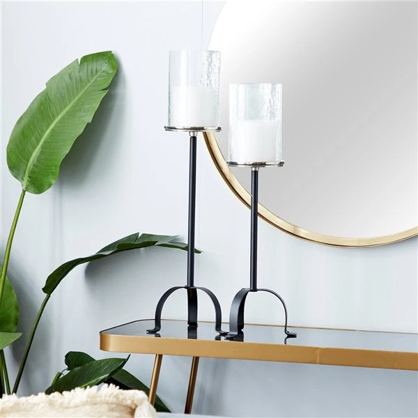 GRAYSON LANE Set of 2 23 In., 26 In. Black Traditional Hurricane Lamp Alu 2 GRAYSON LANE Set of 2 23 In., 26 In. Black Traditional Hurricane Lamp Alu - Image 2