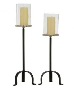 GRAYSON LANE Set of 2 23 In., 26 In. Black Traditional Hurricane Lamp Alu