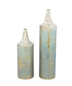 GRAYSON LANE Set of 2 25 In., 18 In. Rustic Vase Turquoise Metal