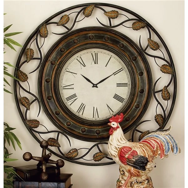 GRAYSON LANE 36 In. x 36 In. Rustic Wall Clock Brown Metal 2 GRAYSON LANE 36 In. x 36 In. Rustic Wall Clock Brown Metal - Image 2