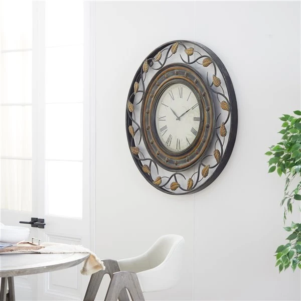 GRAYSON LANE 36 In. x 36 In. Rustic Wall Clock Brown Metal 3 GRAYSON LANE 36 In. x 36 In. Rustic Wall Clock Brown Metal - Image 3