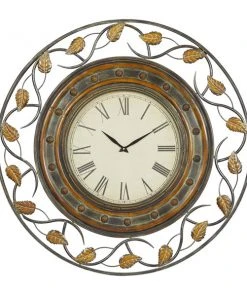 GRAYSON LANE 36 In. x 36 In. Rustic Wall Clock Brown Metal