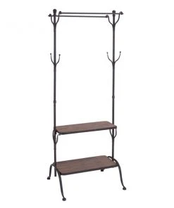 GRAYSON LANE 72 In. x 38 In. Industrial Coat Rack Black Metal and Wood