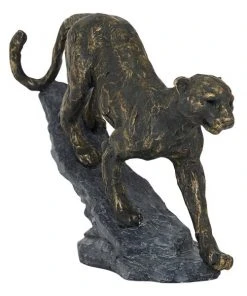 GRAYSON LANE 13 In. x 9 In. Rustic Leopard Sculpture Black Resin
