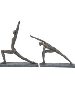 GRAYSON LANE Set of 2 11 In., 15 In. Brass Modern Yoga Sculpture Polyston