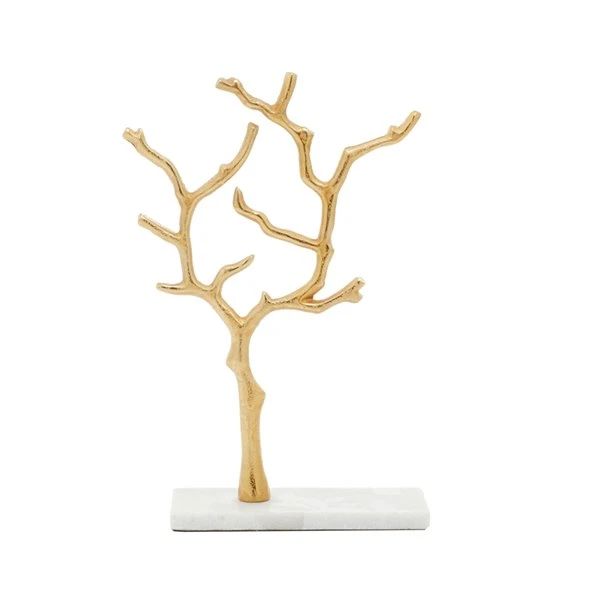 GRAYSON LANE 13 In. x 9 In. Modern Jewelry Stand Gold Marble and Aluminum 4 GRAYSON LANE 13 In. x 9 In. Modern Jewelry Stand Gold Marble and Aluminum - Image 4