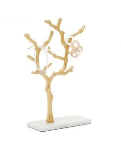 GRAYSON LANE 13 In. x 9 In. Modern Jewelry Stand Gold Marble and Aluminum