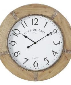 GRAYSON LANE 32 In. x 32 In. Rustic Wall Clock Brown Wood