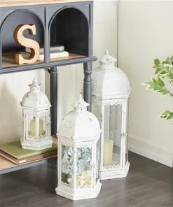 GRAYSON LANE Set of 3 29 In., 20 In., 14 In. Rustic Lantern White Metal -GRAYSON LANE shop 330857729 AlternateImage2 l