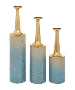 GRAYSON LANE Set of 3 27 In., 24 In., 20 In. Coastal Style Vase Blue Meta