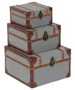 GRAYSON LANE Set of 3 8 In., 10 In., 12 In. Grey Traditional Box Wood