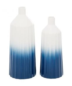 GRAYSON LANE Set of 2 16 In., 14 In. Coastal Vase Blue Dolomite