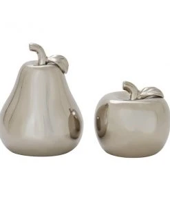 GRAYSON LANE Set of 2 7 In., 9 In. Glam Fruit Sculpture Silver Dolomite
