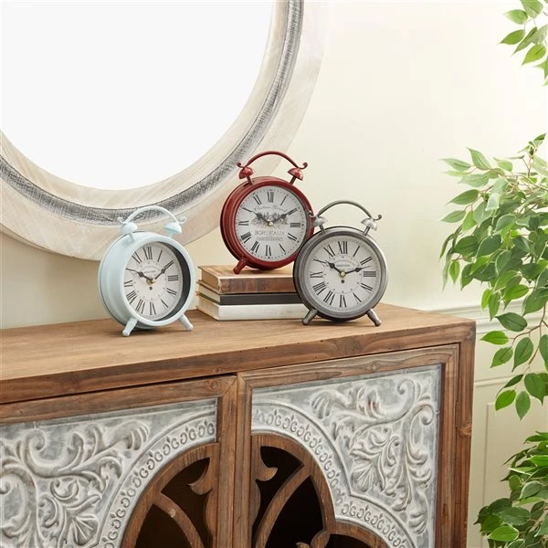 GRAYSON LANE 8 In. x 6 In. Vintage Clock Multi Colored Metal 2 GRAYSON LANE 8 In. x 6 In. Vintage Clock Multi Colored Metal - Image 2