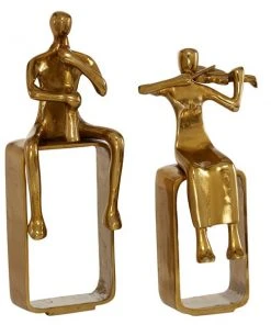 GRAYSON LANE Set of 2 12.5 In., 14.5 In. Gold Modern Musician Sculpture A