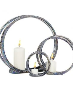 GRAYSON LANE 13 In. x 14 In. Glam Candlestick Holders Silver Ceramic