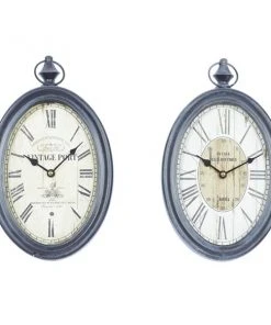 GRAYSON LANE Set of 2 15 In. x 8 In. Vintage Wall Clock Black Metal