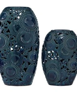 GRAYSON LANE Set of 2 18 In., 13 In. Eclectic Vase Blue Stoneware