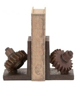 GRAYSON LANE Set of 2 7 In. x 5 In. Brown Industrial Gear Bookends Polyst