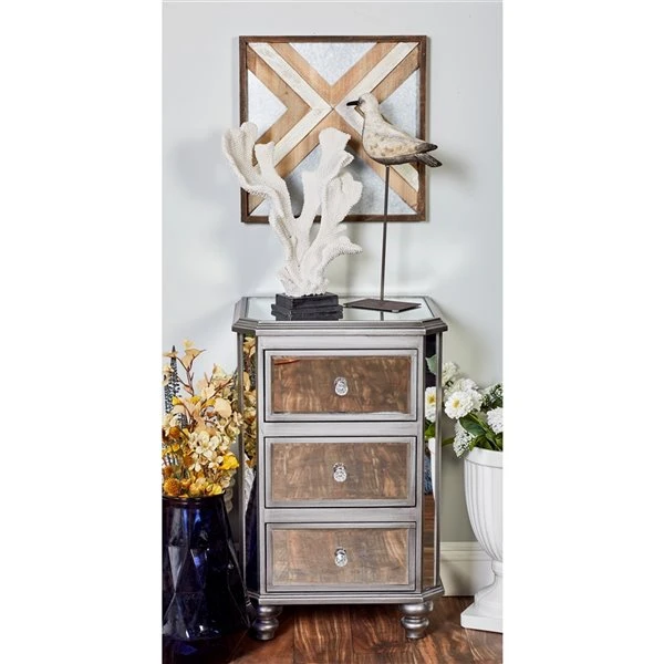GRAYSON LANE 28 In. x 18 In. Glam Chest Grey Glass and Wood 2 GRAYSON LANE 28 In. x 18 In. Glam Chest Grey Glass and Wood - Image 2