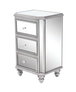 GRAYSON LANE 28 In. x 18 In. Glam Chest Grey Glass and Wood