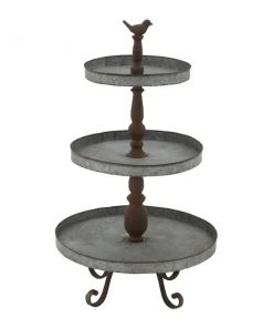 GRAYSON LANE 28 In. x 16 In. Farmhouse 3 Tier Tray Stand Silver Iron