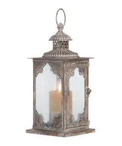 GRAYSON LANE 13 In. x 6 In. Vintage Candle Holder Lantern Grey Iron