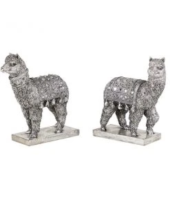 GRAYSON LANE Set of 2 10 In., 9 In. Silver Eclectic Llama Sculpture Resin