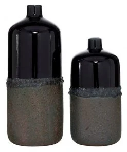 GRAYSON LANE Set of 2 20 In., 15 In. Rustic Vase Black Stoneware