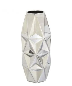 GRAYSON LANE 18 In. x 7 In. Glam Vase Silver Stoneware