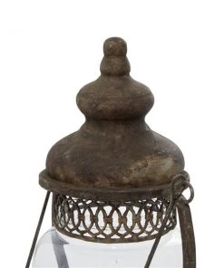 GRAYSON LANE 14 In. x 8 In. Rustic Candle Holder Lantern Brown Iron -GRAYSON LANE shop 330857944 AlternateImage4 l