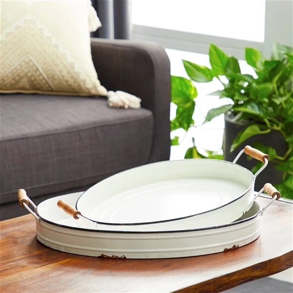 GRAYSON LANE Set of 2 18 In., 21 In. Farmhouse Tray White Metal 2 GRAYSON LANE Set of 2 18 In., 21 In. Farmhouse Tray White Metal - Image 2