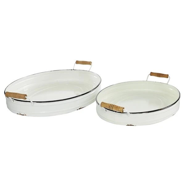GRAYSON LANE Set of 2 18 In., 21 In. Farmhouse Tray White Metal 5 GRAYSON LANE Set of 2 18 In., 21 In. Farmhouse Tray White Metal - Image 5