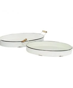 GRAYSON LANE Set of 2 18 In., 21 In. Farmhouse Tray White Metal