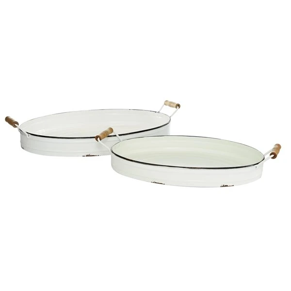 GRAYSON LANE Set of 2 18 In., 21 In. Farmhouse Tray White Metal 1 GRAYSON LANE Set of 2 18 In., 21 In. Farmhouse Tray White Metal