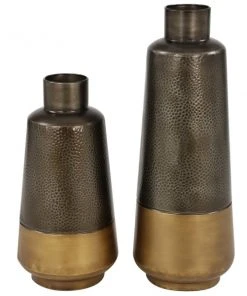 GRAYSON LANE Set of 2 20 In., 15 In. Rustic Vase Dark Grey Metal