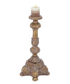 GRAYSON LANE 22 In. x 8 In. Rustic Candlestick Holders Gold Polystone