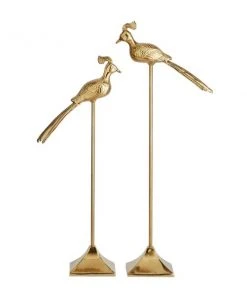 GRAYSON LANE Set of 2 32 In., 28 In. Gold Eclectic Bird Sculpture Aluminu